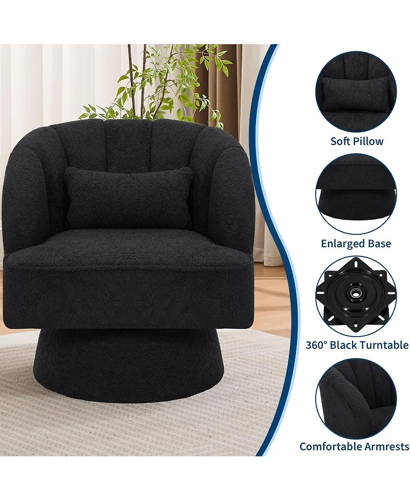 gaomon Teddy Fabric Modern Swivel Barrel Accent Chair