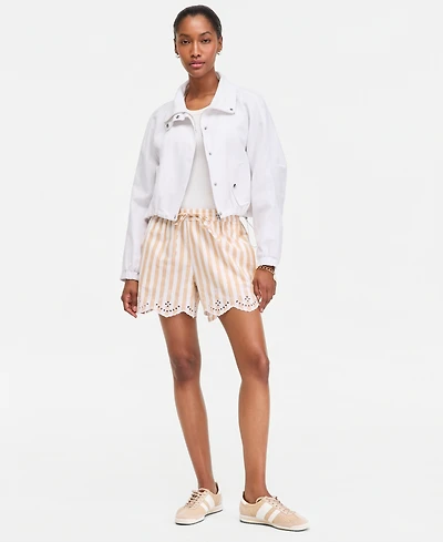 On 34th Women's Stripe Mid-Rise Embroidered Eyelet Linen Blend Pull Shorts, Macy's Exclusive