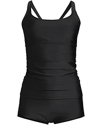 Lands' End Women's Essential Tie Back Ruched Tankini and Shorts Two Piece Set