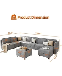 gaomon 139.4" Chenille Reversible Sectional Sofa, 9-Seater Modular Sectional Sofa, Comfy Sectional Sleeper Sofa Couch with Chaise
