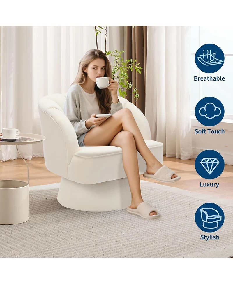 gaomon Modern Swivel Barrel Accent Chair, Velvet, Beige