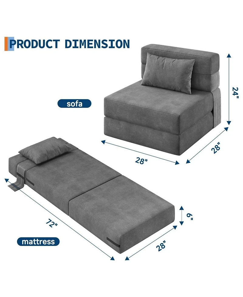 gaomon 4-in-1 Folding Sofa Bed Chair Bed, Convertible Sleeper with Pillow, Single