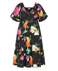 City Chic Women's Plus Fantasy Print Puff Sleeve Midi Dress