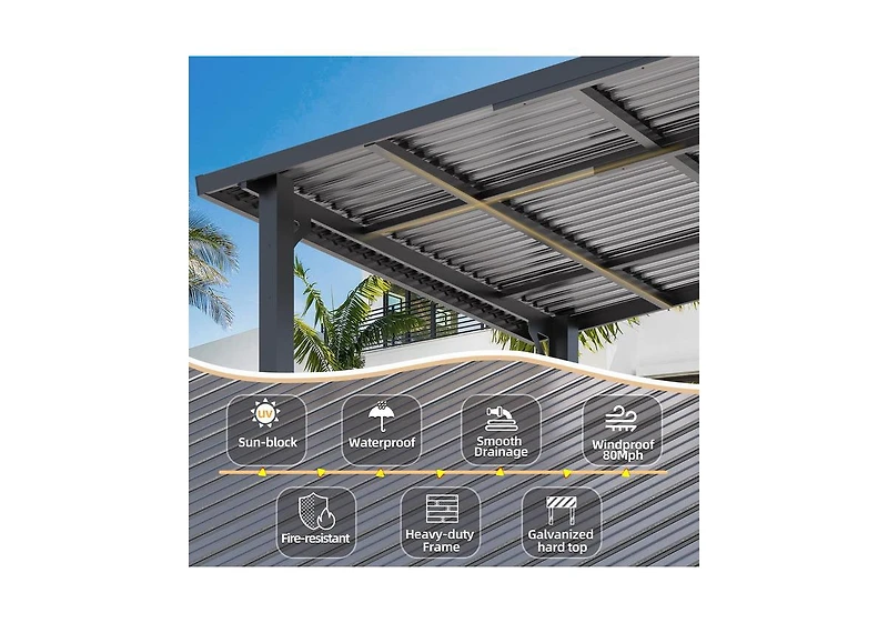Aecojoy 20' x 10' Hardtop Gazebo Outdoor Pergola Lean to Metal Pergolas