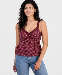 Madden Girl Juniors' Polka-Dot Tie-Front Babydoll Tank Top