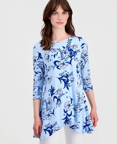 Jm Collection Women's Printed 3/4-Sleeve Swing Knit Top, Macy's Exclusive