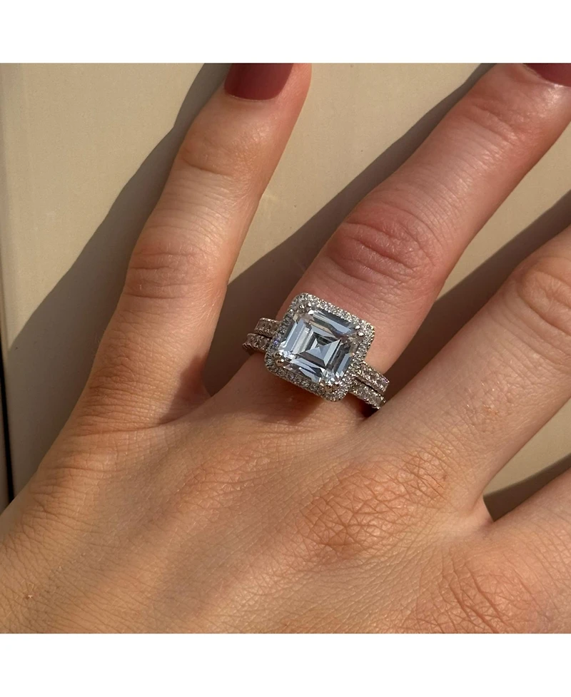 Suzy Levian Sterling Silver White Assher Cubic Zirconia Center Stone Ring