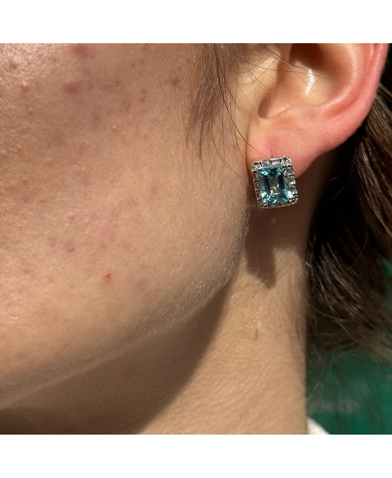 Suzy Levian New York Sterling Silver Emerald Cut Topaz And White Stud Earrings