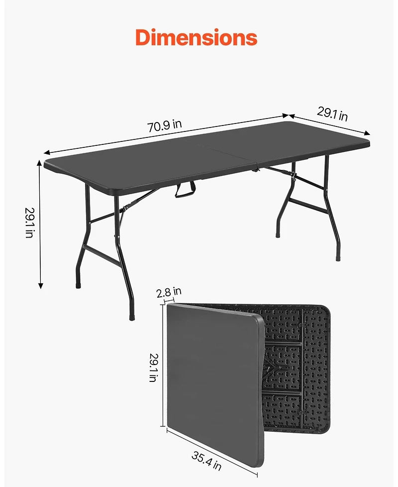Mecale 6 Ft Fold-in-Half Folding Table with Carry Handle
