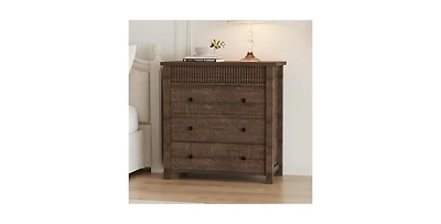 gaomon 3 Drawer Dresser, Modern Fluted Nightstand, Wooden Chest of Drawers, Storage End Table Organizer
