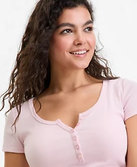 Hippie Rose Juniors' Ribbed Henley Top
