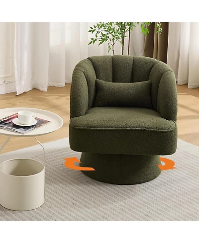 gaomon Modern Swivel Barrel Accent Chair,360 Teddy Fabric Upholstered Armchair with Striped Backrest and Plush Padding,Comfy Round Lounge Chair