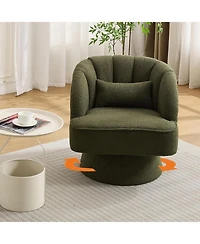gaomon Modern Swivel Barrel Accent Chair,360 Teddy Fabric Upholstered Armchair with Striped Backrest and Plush Padding,Comfy Round Lounge Chair