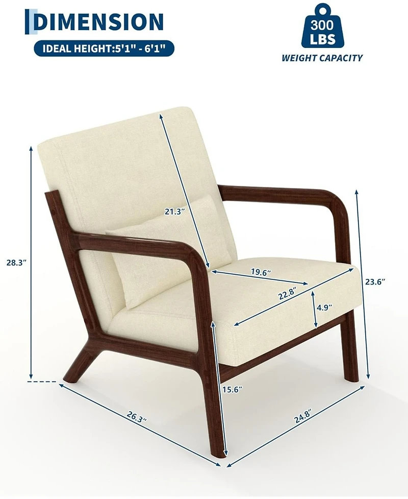 gaomon Mid-Century Chenille Accent Chair,Cozy Reading Chair,Modern Lounge Armchair with Lumbar Pillow,Solid Wood Frame,for Living Room,Bedroom,Office
