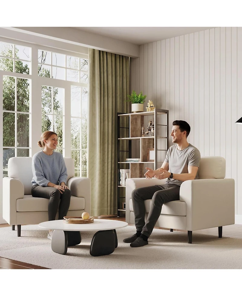 gaomon Single Sofa Armchair,38" Linen Upholstered Armrest Accent Chair with High-Density Foam and Fixed Armrests,Comfy Reading Chair for Living R