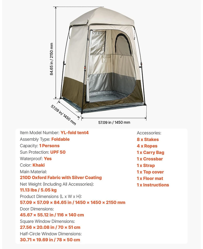 Mecale 1-Room Foldable Camping Shower Tent with Carry Bag