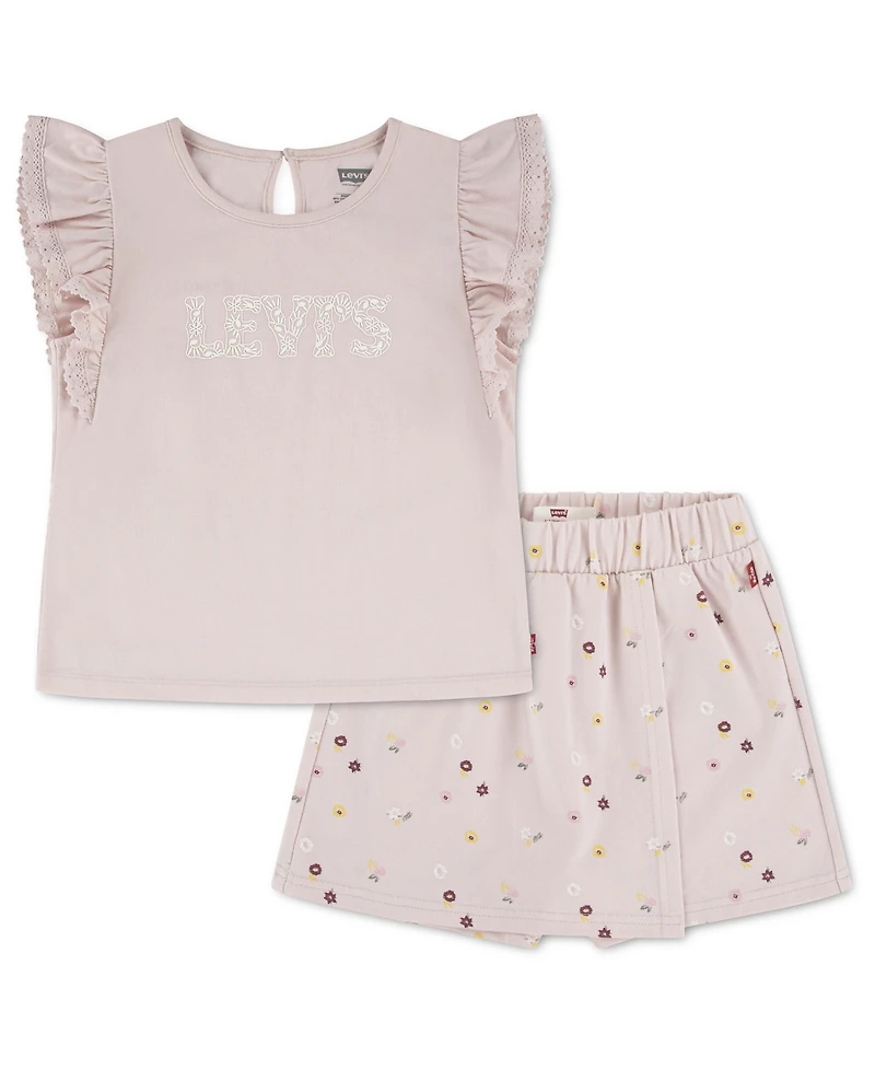 Levi's Girls' 2T-6X Knit Top and Ditsy Skort, 2-Piece Set