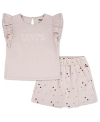 Levi's Girls' 2T-6X Knit Top and Ditsy Skort, 2-Piece Set