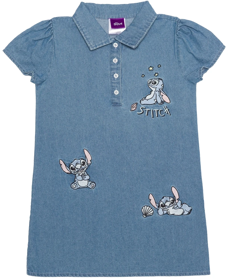 Disney Girls' 2T-6X Stitch Cap-Sleeve Collared Dress