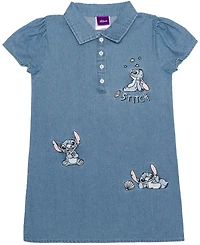 Disney Girls' 2T-6X Stitch Cap-Sleeve Collared Dress