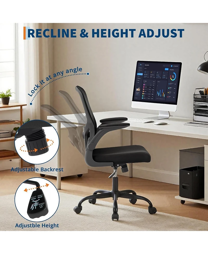 gaomon Ergonomic Office Chair with Lumbar Support,Mesh High Back Rolling Computer Chair for Desk,Comfy Flip-up Arms Chair for Home Office