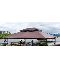 Clihome 13x10 Ft Patio Double Roof Gazebo Replacement Canopy Top Fabric