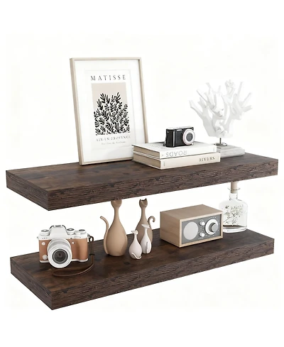 Yigii Floating Shelves Wall Mounted Set of 2 Rustic Wood Storage Shelf