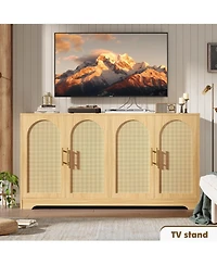 gaomon Sideboard Buffet Cabinet - Large Credenza Storage with 4 Rattan Doors, Modern Console Table Accent Coffee Bar Cabinet for Living Room