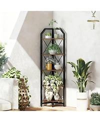 Yigii Corner Shelf Industrial Storage Stand Bookcase Plant Display Rustic