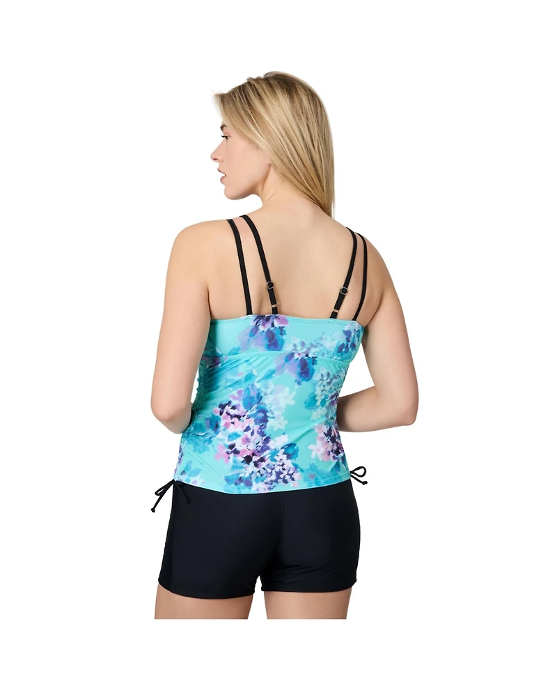 Free Country Women's Side Shirred V-Neck Tankini Top