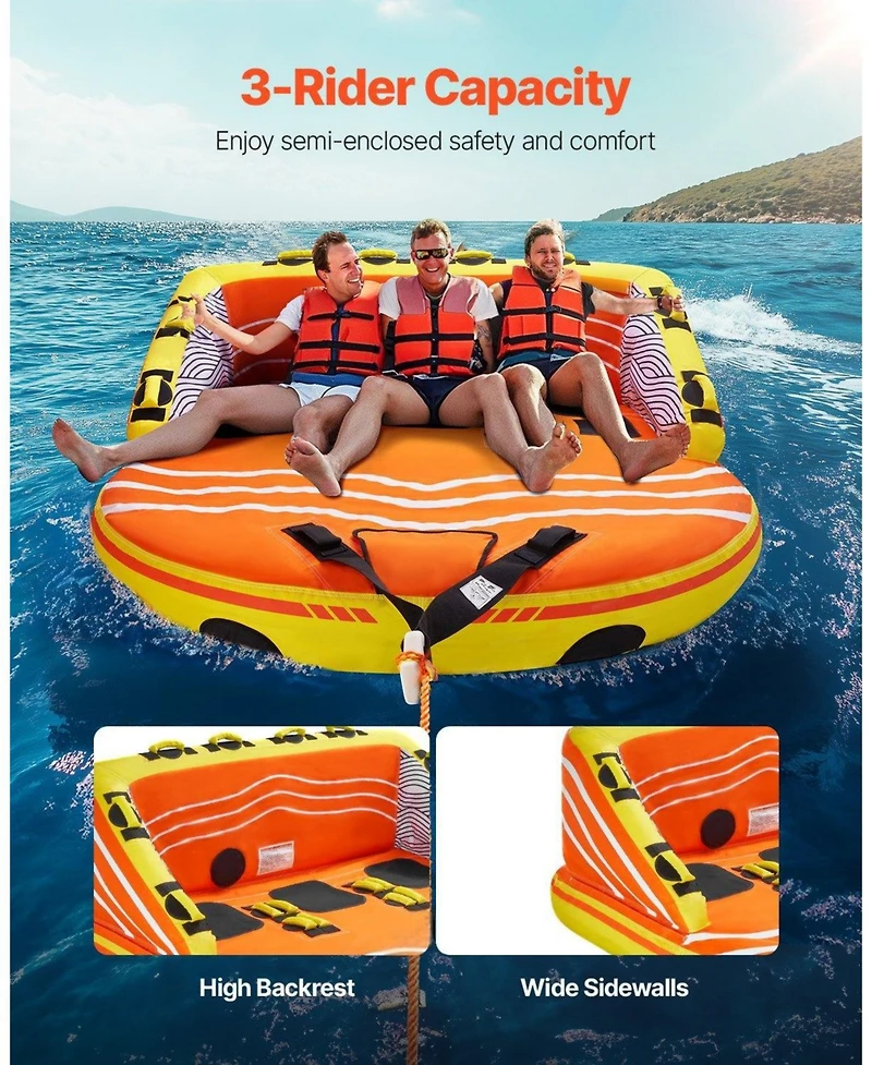 Mecale 1-3 Rider Towable Boat Tube with Nylon Cover and 16 Handles