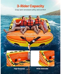 Mecale 1-3 Rider Towable Boat Tube with Nylon Cover and 16 Handles