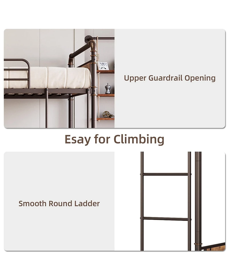 gaomon Twin Over Twin Metal Bunk Bed, Heavy Duty, Guardrail & Ladders, Convertible, No Box Spring Needed