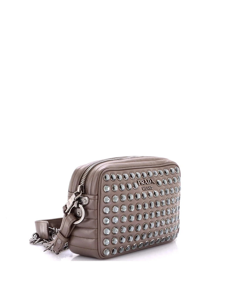 Pre-Owned Prada Small Camera Bag Embellished Diagramme Quilted Leather