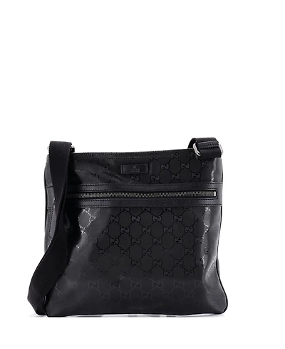 Pre-Owned Gucci Medium Front Zip Flat Messenger Bag Gg Imprime