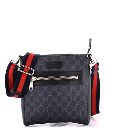 Pre-Owned Gucci Web Strap Front Zip Messenger Bag Gg Coated Canvas