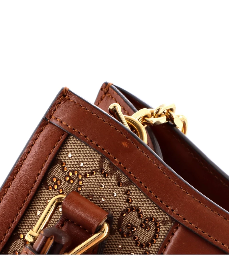 Pre-Owned Gucci Mini Diana Nm Bamboo Handle Tote Crystal Embellished Gg Canvas