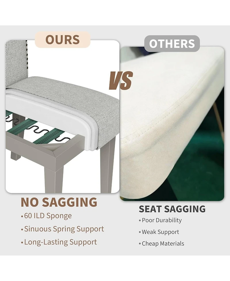 gaomon Upholstered Dining Chair Set,Solid Wood Chairs with Solid Wood Legs,Padded High Back Dining Chair with Nailhead Trim,Fabric Side chair