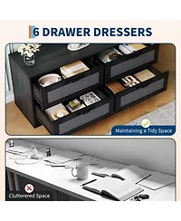 gaomon rattan Tv stand with mount, 4 drawer dresser console for TVs up to 70'', farmhouse wooden media unit for living room or bedroom.