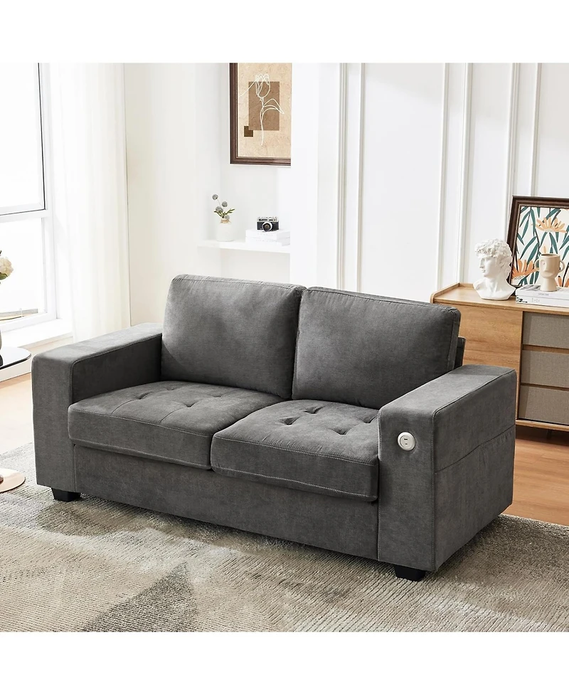 gaomon 70" Oversized Cloud Couch, Mid-Century Chenille Sofa with Usb & Side Pockets, Deep Seat
