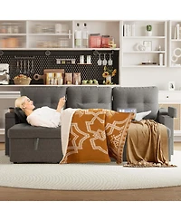 gaomon 85" Reversible L-Shaped Sleeper Sofa Bed with Pull-Out Bed, Storage Chaise, Usb-c Ports, Removable Covers and Cup Holder