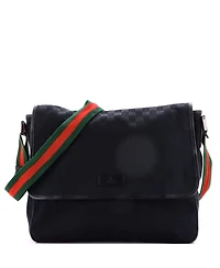 Pre-Owned Gucci Medium Web Strap Flap Messenger Gg Canvas