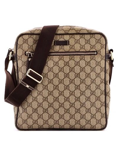 Pre-Owned Gucci Medium Front Zip Messenger Gg Coated Canvas