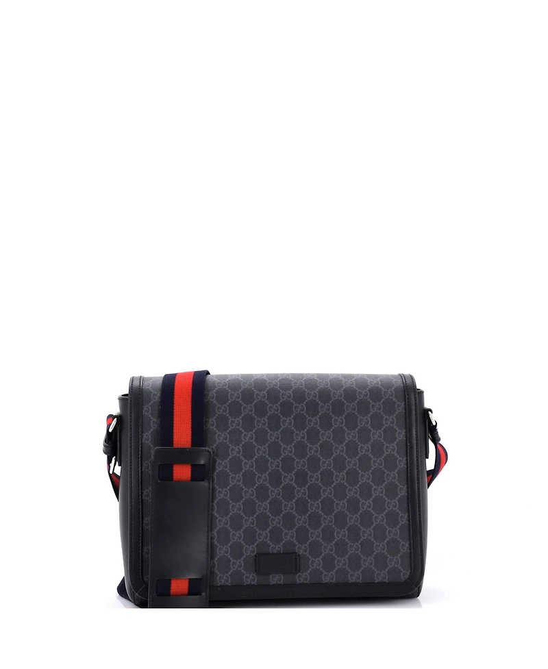 Pre-Owned Gucci Medium Web Strap Flap Messenger Bag Gg Coated Canvas