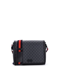 Pre-Owned Gucci Medium Web Strap Flap Messenger Bag Gg Coated Canvas