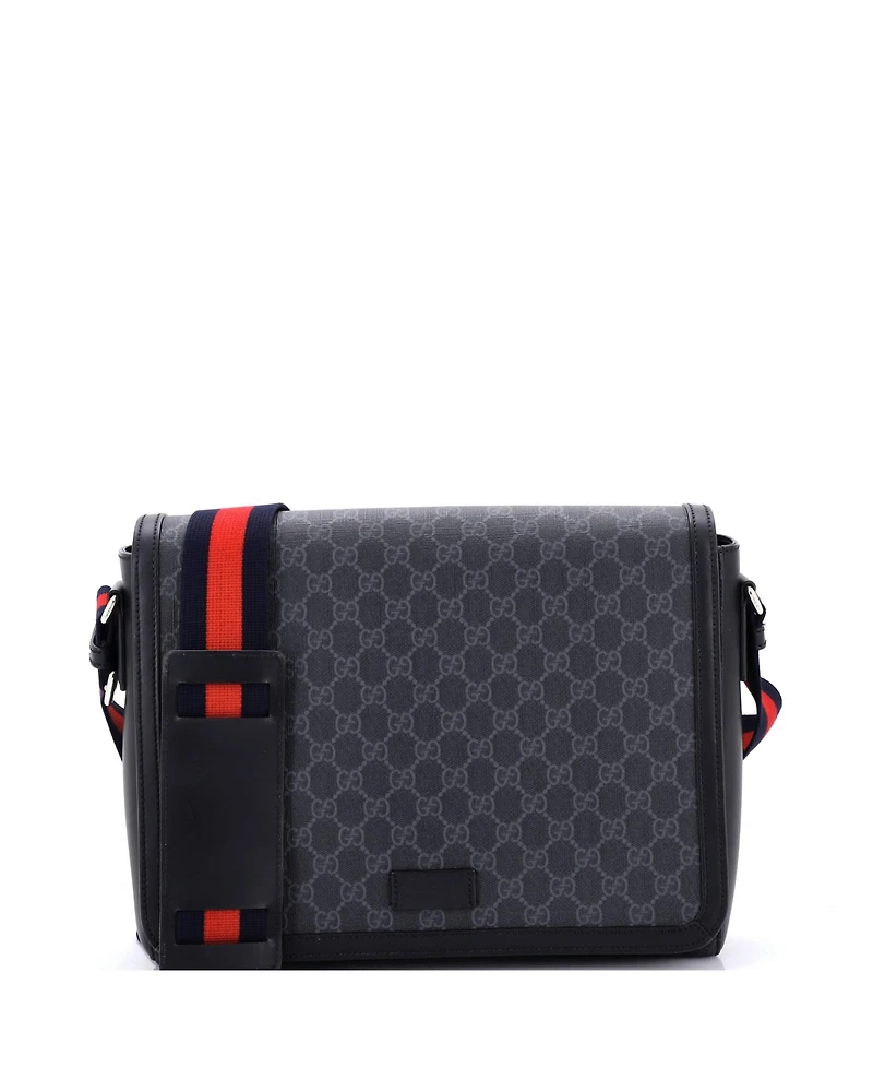 Pre-Owned Gucci Medium Web Strap Flap Messenger Bag Gg Coated Canvas