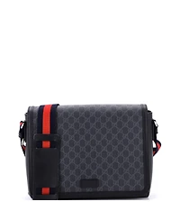 Pre-Owned Gucci Medium Web Strap Flap Messenger Bag Gg Coated Canvas