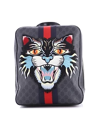 Pre-Owned Gucci Medium Angry Cat Web Backpack Gg Coated Canvas with Applique