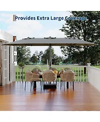 gaomon 15 ft Rectangular Patio Umbrella with Base, Crank Handle, Uv Protection, Large Outdoor Market Umbrella for Deck & Pool