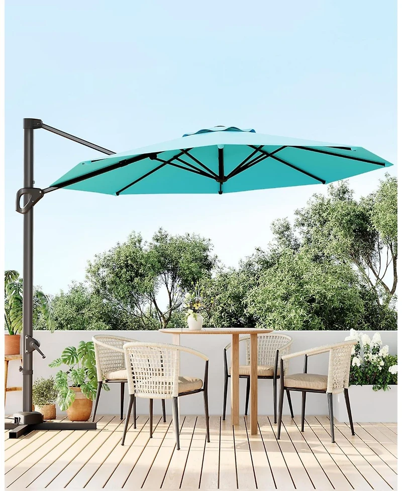 gaomon 10 ft Cantilever Patio Umbrella with Base, 360 Rotation, Offset Market Sunshade, Outdoor Deck & Garden